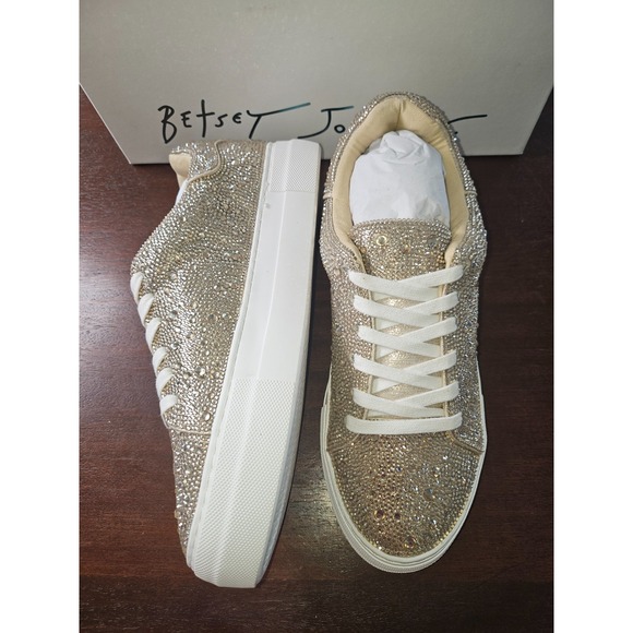 Betsey Johnson SB-Sidny Gold Rhinestone Sneakers Size 8.5 Extra Rhinestones - Picture 8 of 14